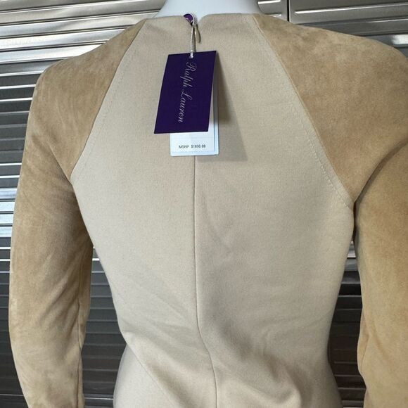 Ralph Lauren Purple Label Wool Beige Long Sleeve Suede Dress NWT Small - Picture 8 of 12